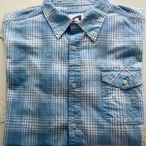 Mountain Khakis Mens Shirt L Blue Plaid Short Sleeve Button Up